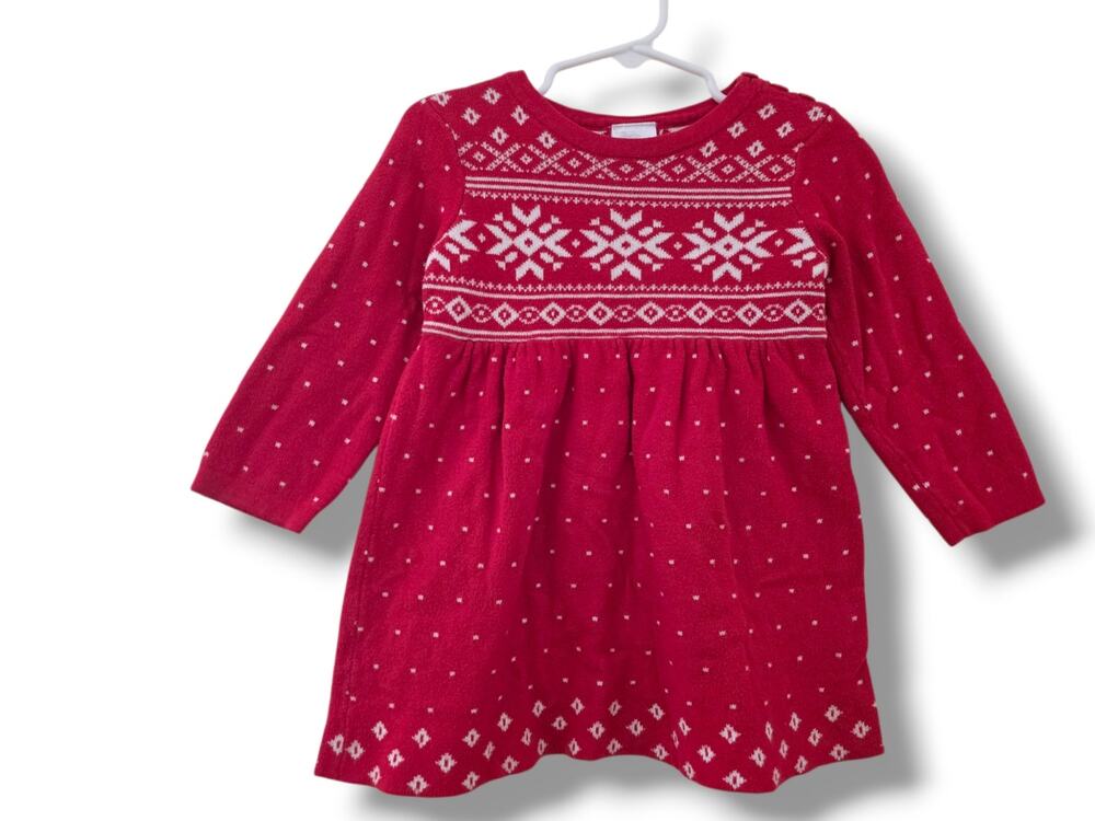 Hanna Andersson Girls 18-24m 80cm Snowy Sweden Red White Knit Sweater Dress